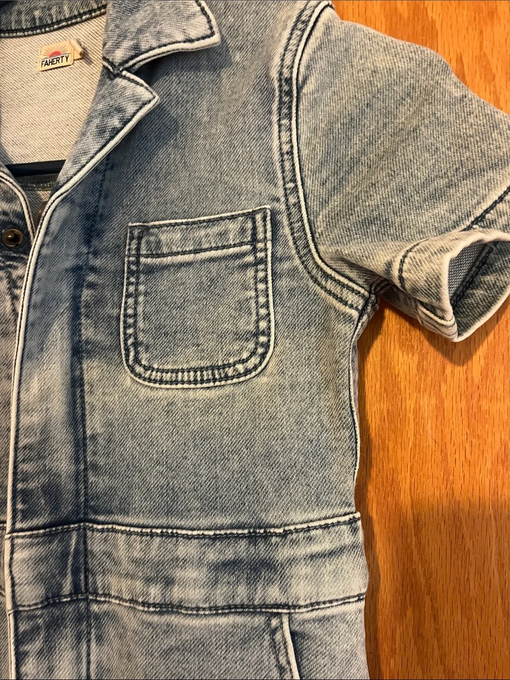 Faherty Kids' Short Sleeve Denim Jumpsuit - Light Blue